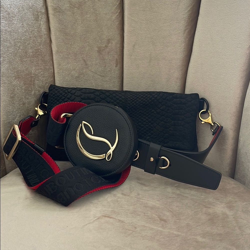 Christian Louboutin Black and Red Crossbody strap with Gold Hardware